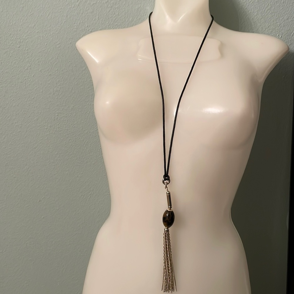 Chico’s Long Black Chain Tassel Necklace